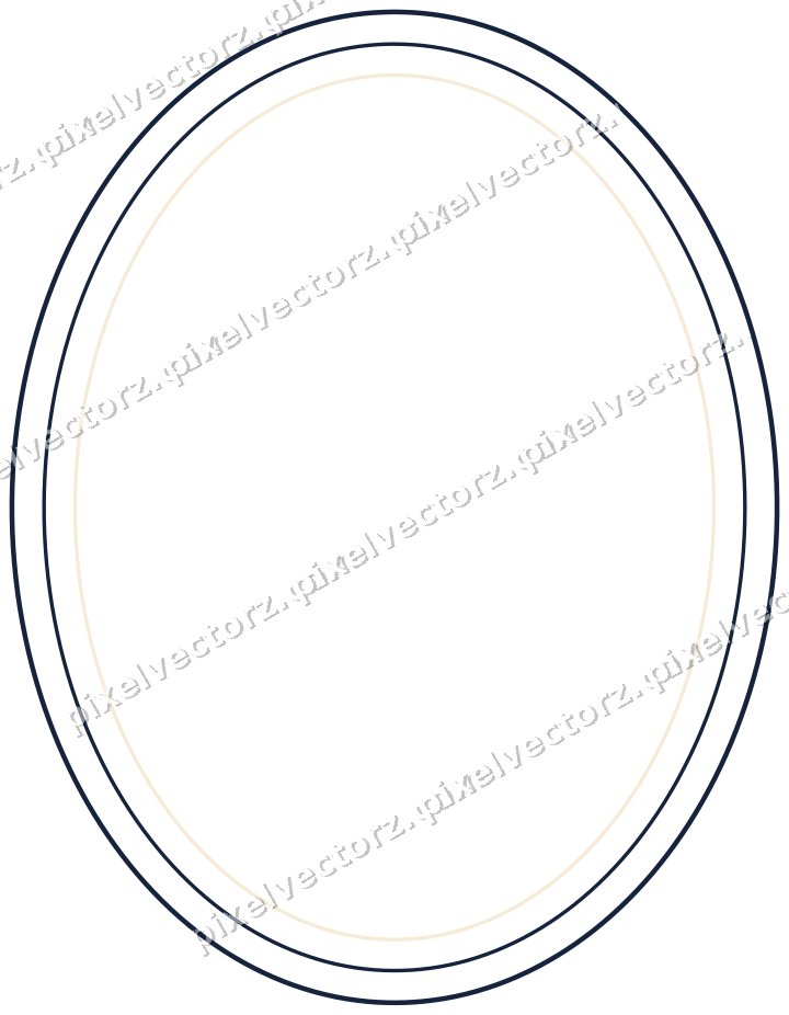 Decorative line art frame in dark blue and amber with oval
