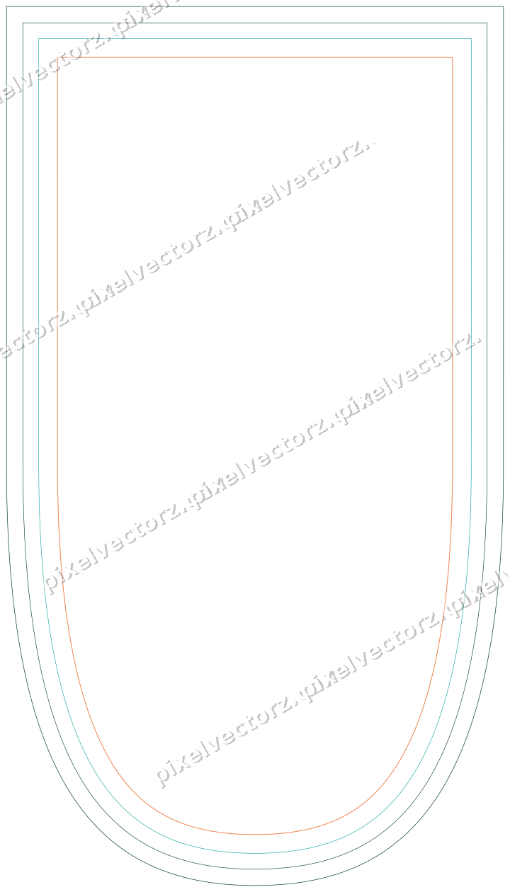 Decorative line art frame in orange and teal with shield