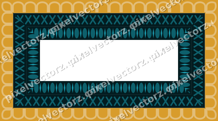 Decorative picture frame border in amber and dark teal with cross band