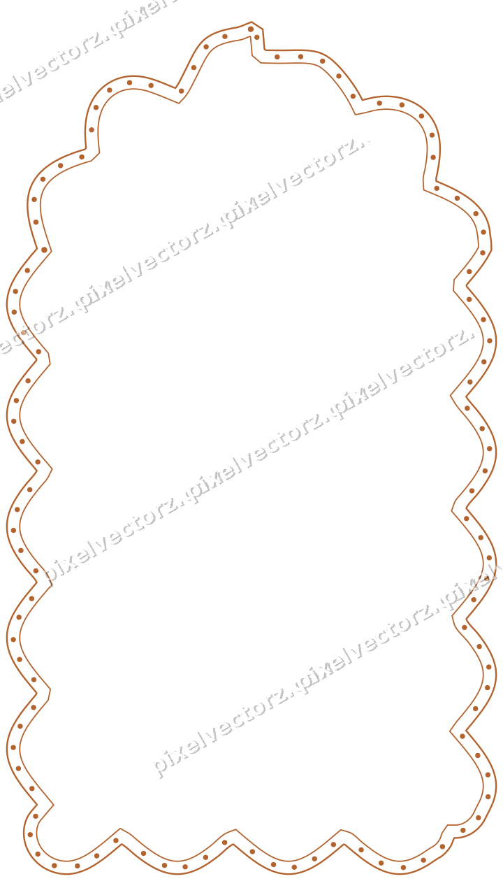 Decorative line art frame in orange and teal with label plaque