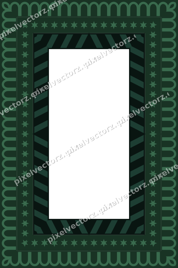 Decorative picture frame border in dark green and red with star band