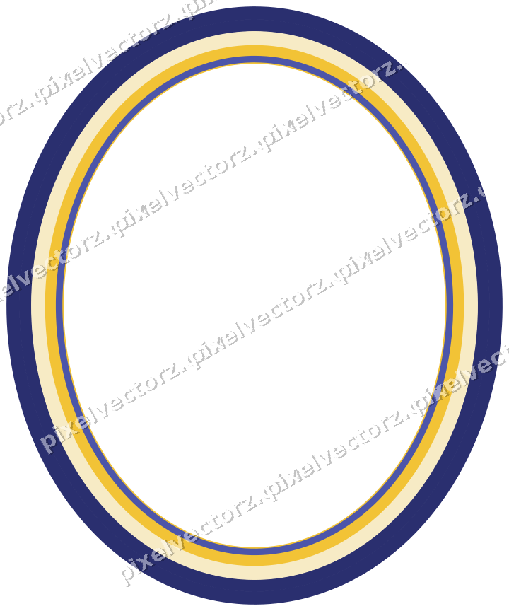 Decorative line art frame in dark blue and amber with oval