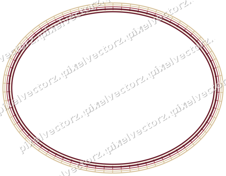 Decorative line art frame in dark pink and red with oval and hatching
