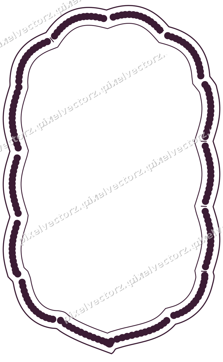 Decorative line art frame in dark magenta and amber with label plaque