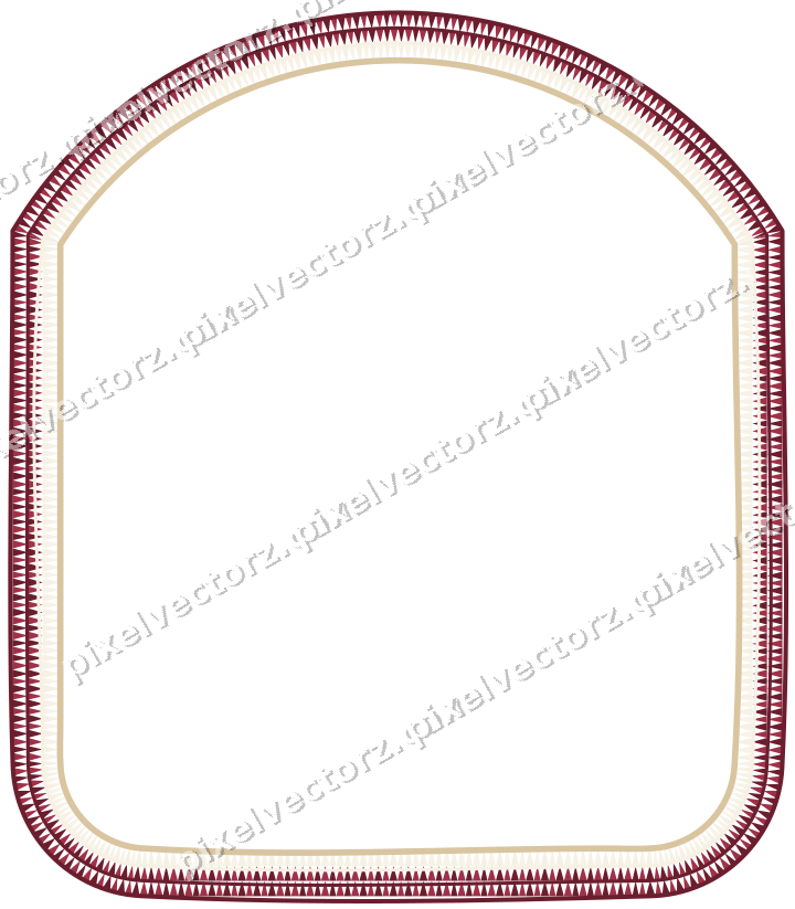 Decorative line art frame in dark pink and red with label plaque