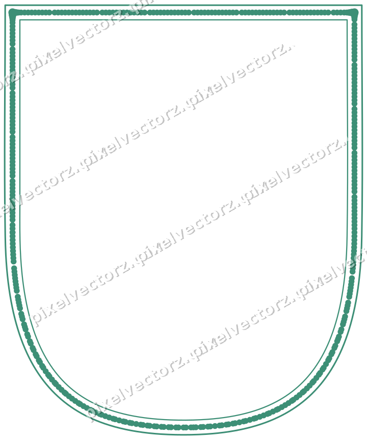 Decorative line art frame in amber and green with shield