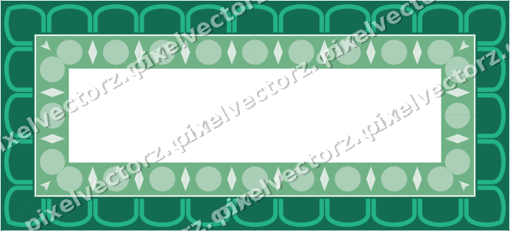 Decorative picture frame border in green and teal with arcade frieze