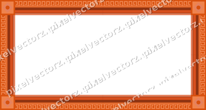 Decorative picture frame border in orange and teal with greek key