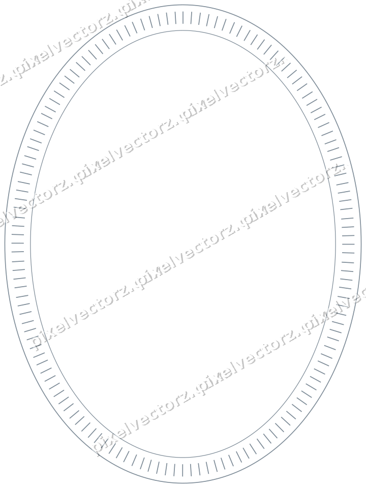 Decorative line art frame in blue and orange with oval and dashed line