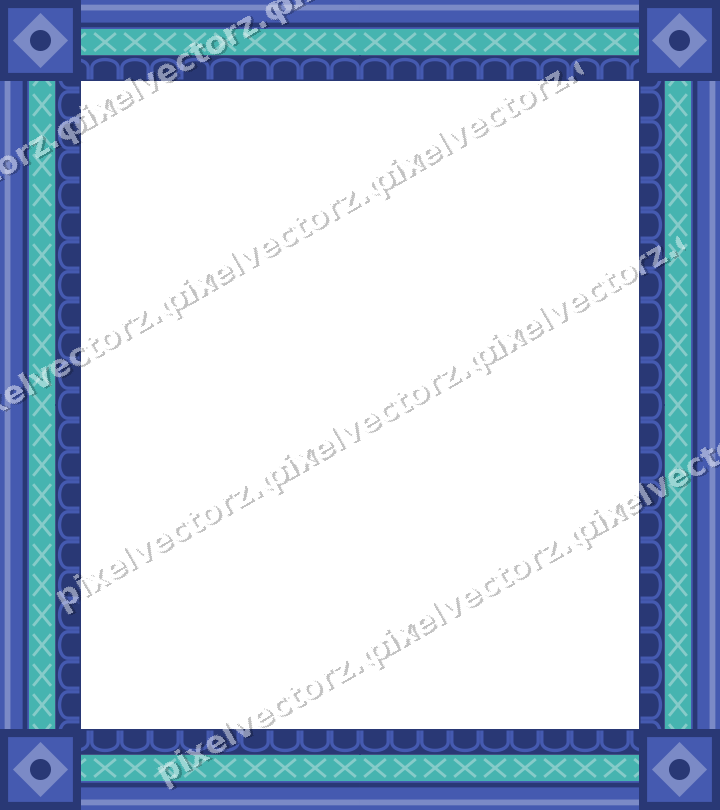 Decorative picture frame border in blue and cyan with cross band