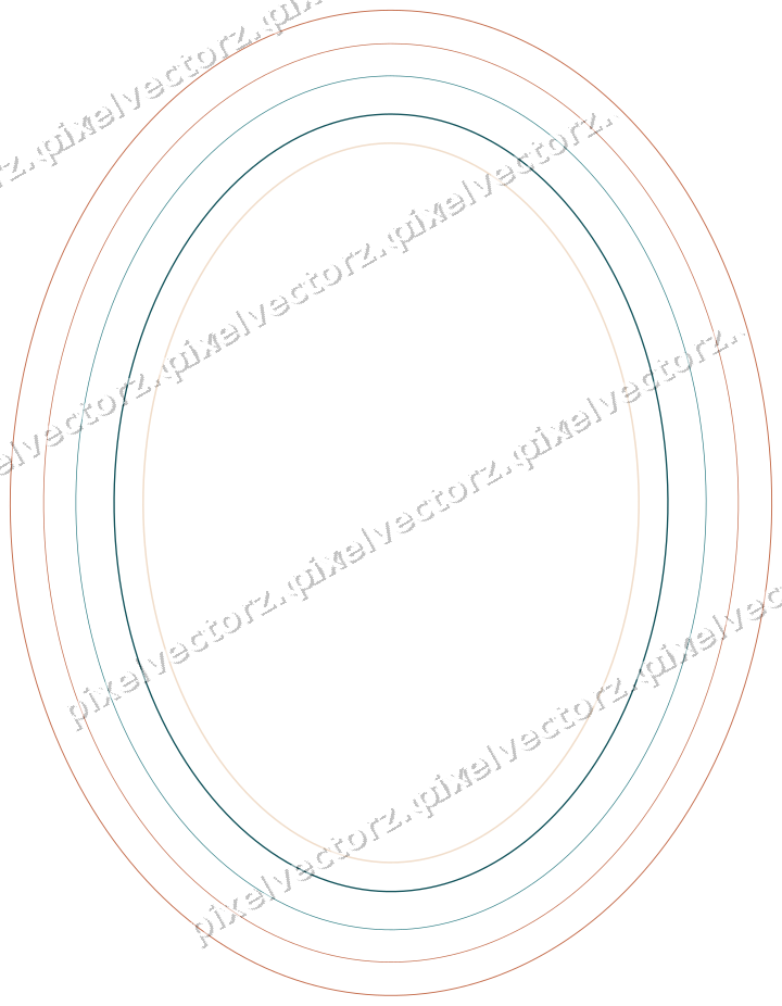 Decorative line art frame in dark teal and orange with oval