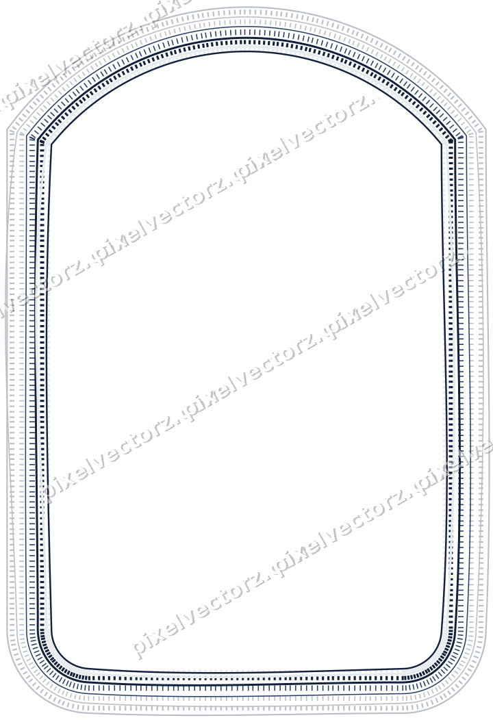 Decorative line art frame in dark blue and white with label plaque