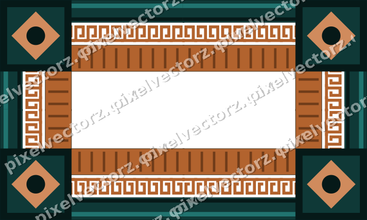 Decorative picture frame border in orange and teal with greek key