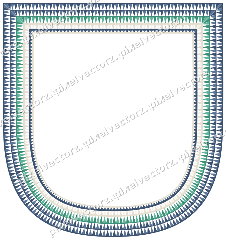 Decorative line art frame in amber and green with shield and dentil
