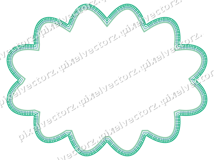 Decorative line art frame in green and teal with oval