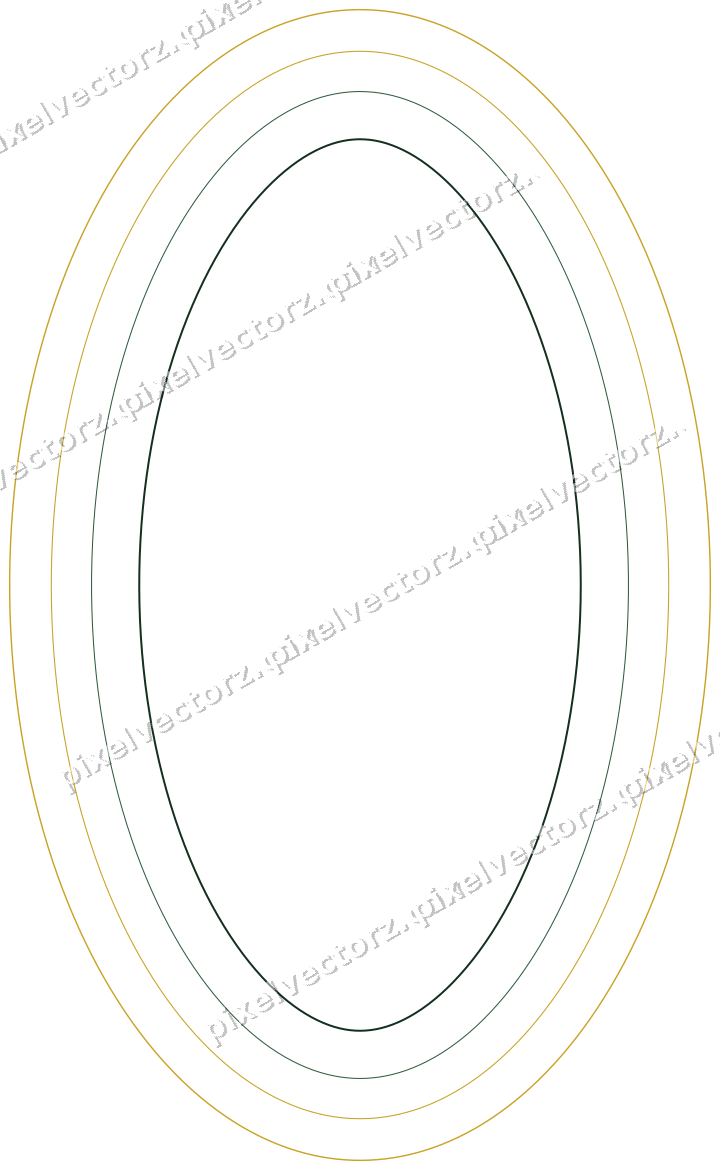 Decorative line art frame in dark green and amber with oval