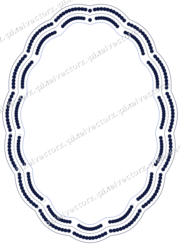 Decorative line art frame in amber and blue with oval