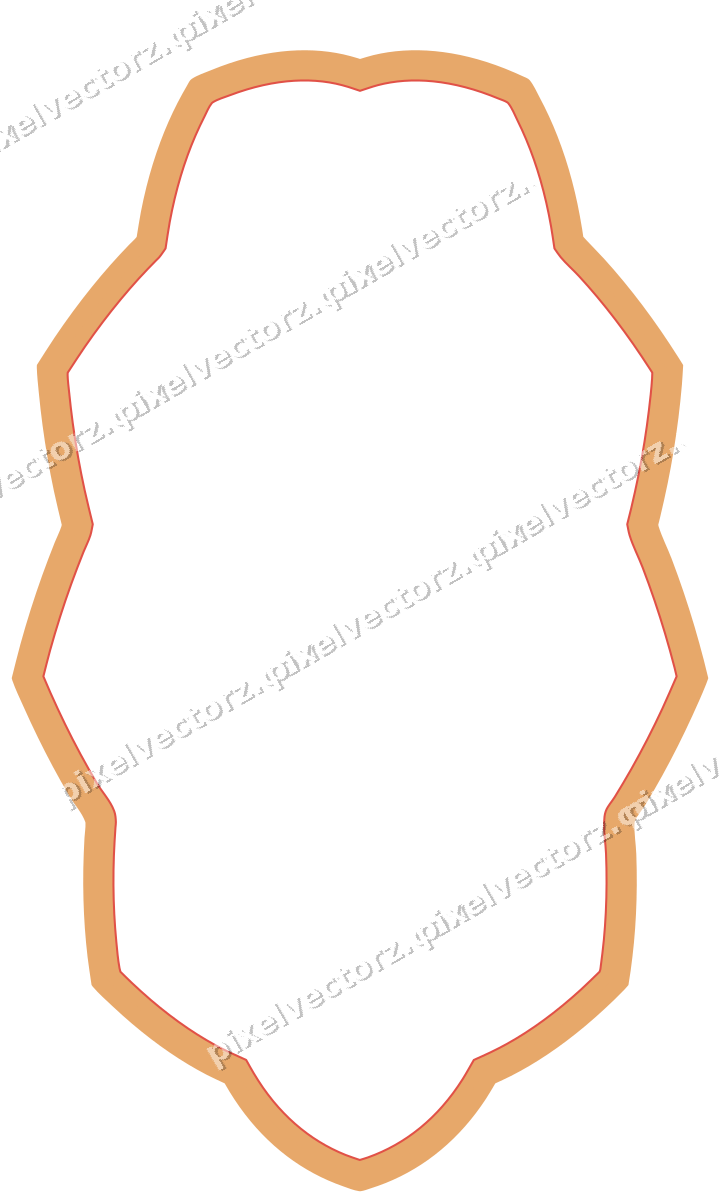 Decorative line art frame in red and orange with oval and zigzag edge