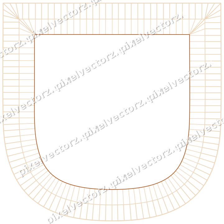 Decorative line art frame in dark green and orange with shield