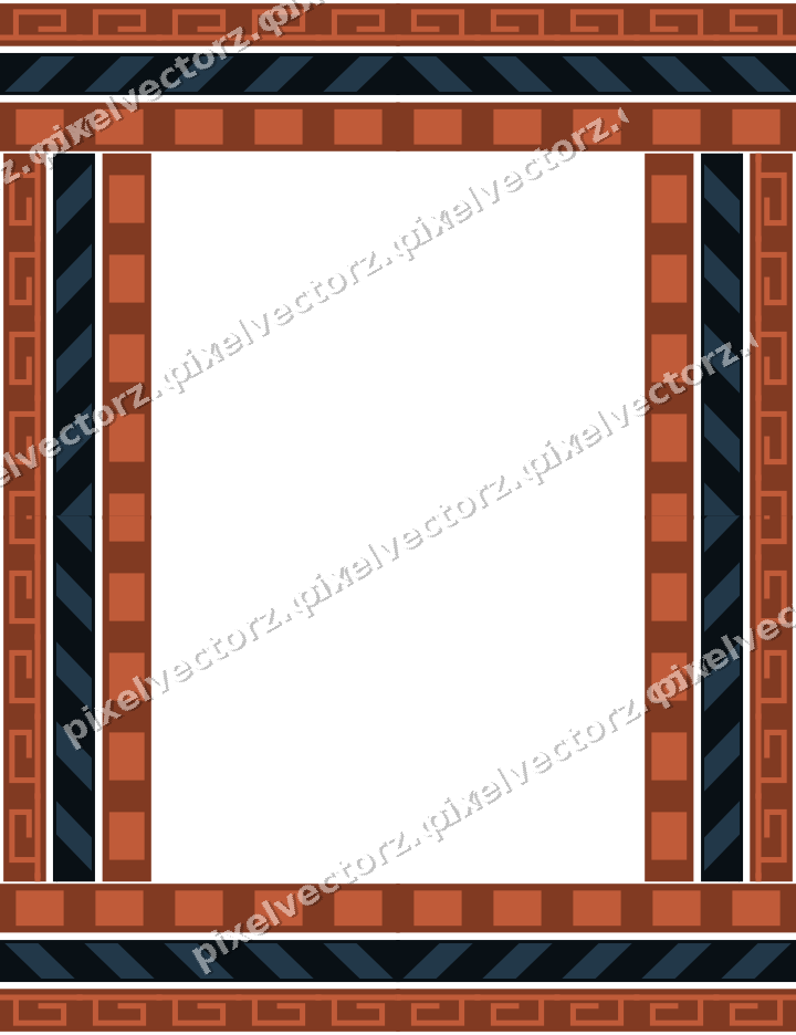 Decorative picture frame border in orange and cyan with greek key