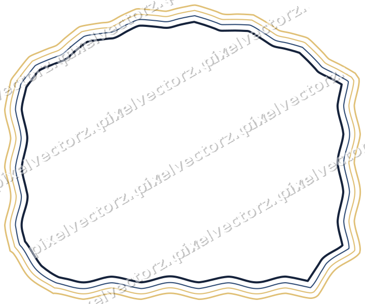 Decorative line art frame in dark blue and amber with label plaque
