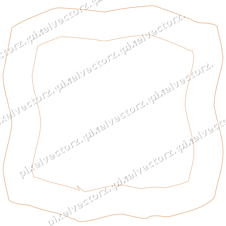 Decorative line art frame in orange and teal with label plaque