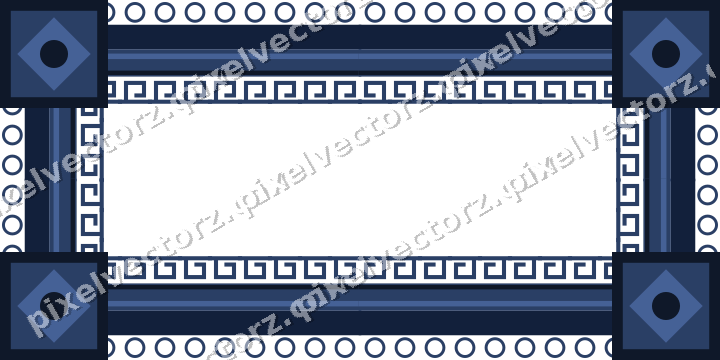 Decorative picture frame border in dark blue and white with ring chain