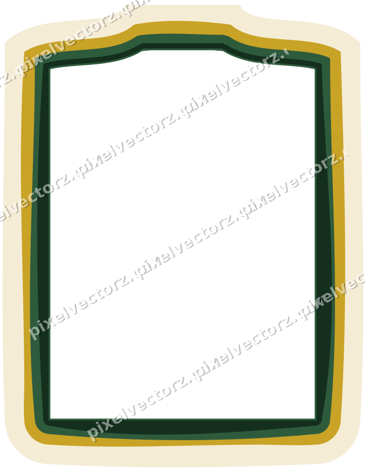 Decorative line art frame in dark green and amber with label plaque
