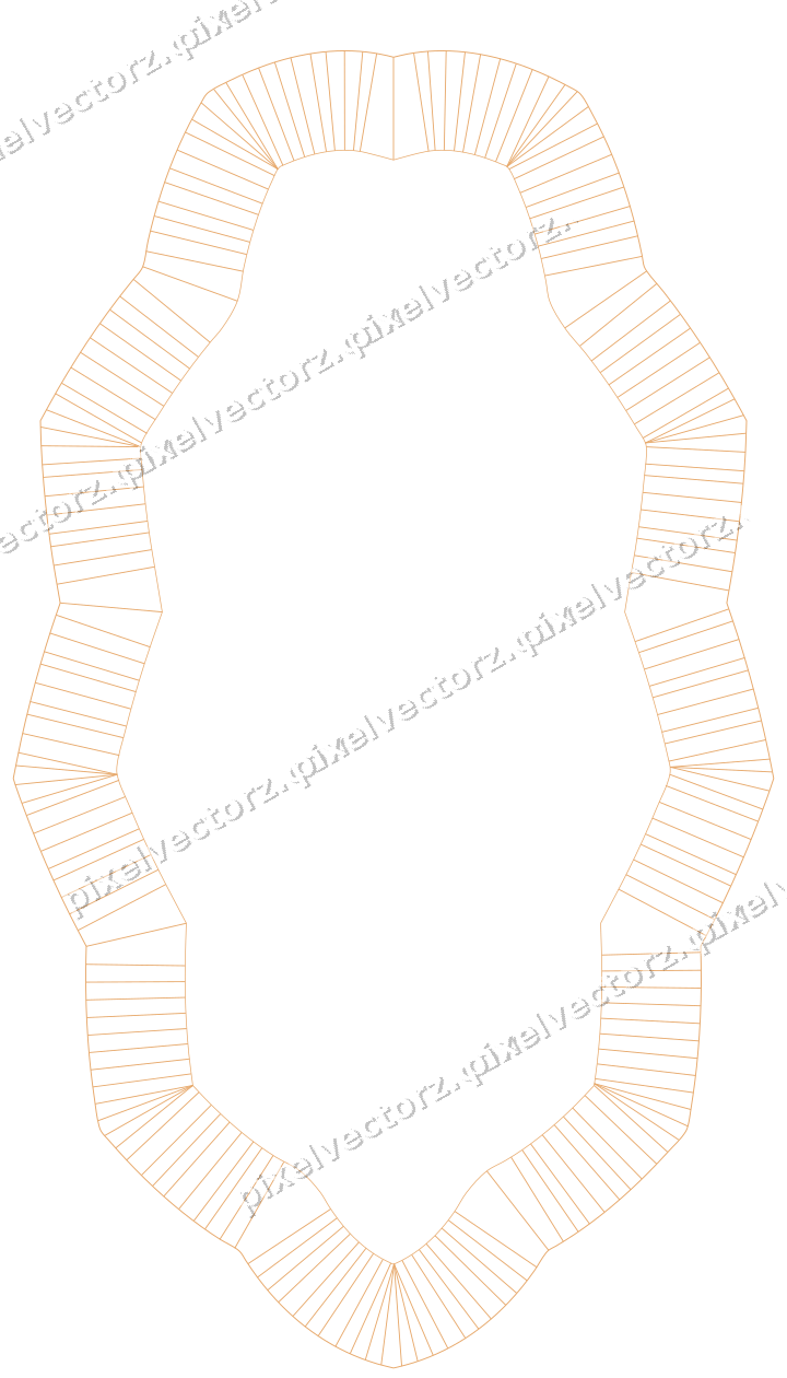 Decorative line art frame in red and orange with oval and zigzag edge