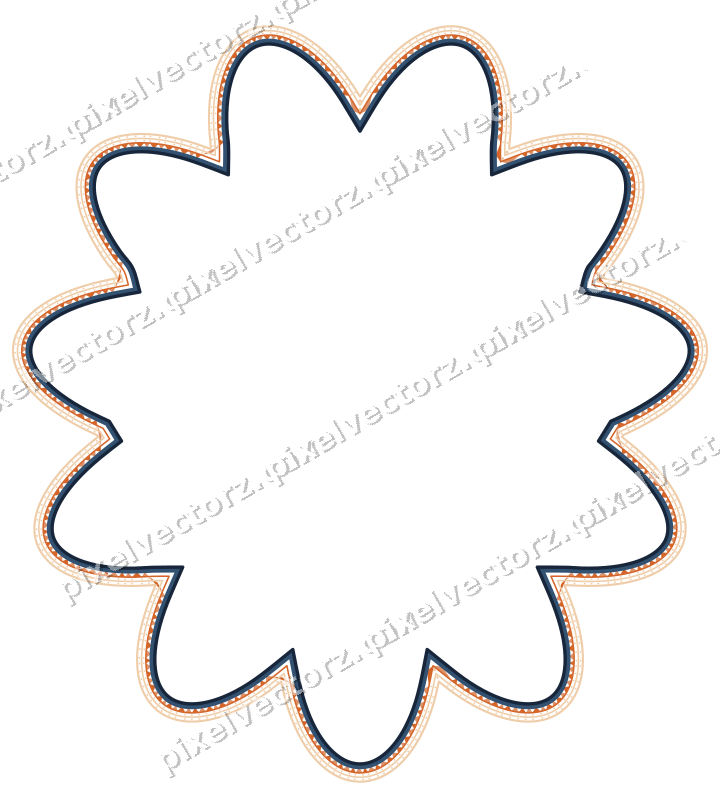 Decorative line art frame in dark blue and orange with oval