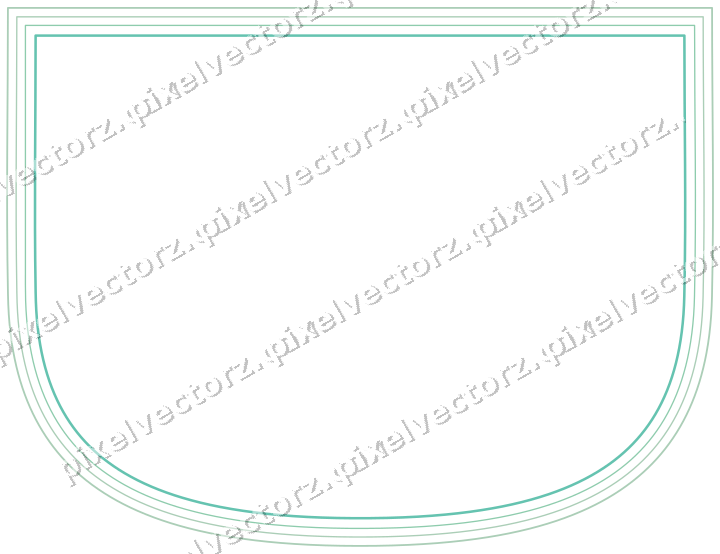 Decorative line art frame in green and teal with shield