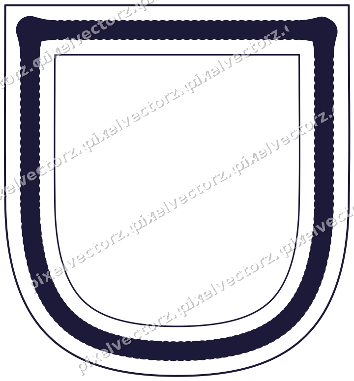 Decorative line art frame in orange and blue with shield