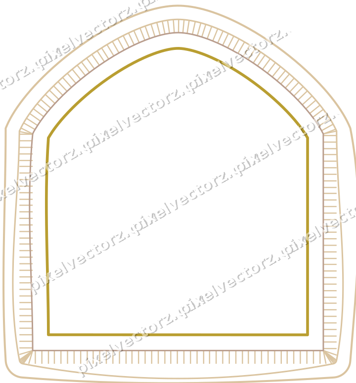 Decorative line art frame in amber and pale orange with label plaque