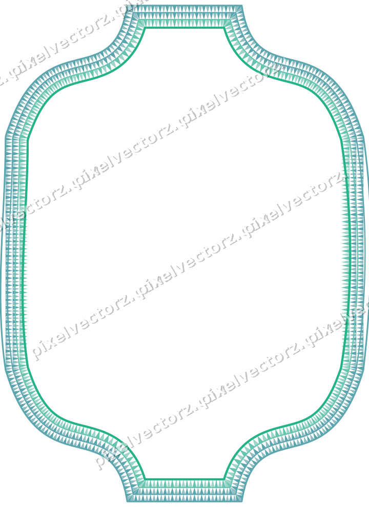 Decorative line art frame in green and teal with label plaque