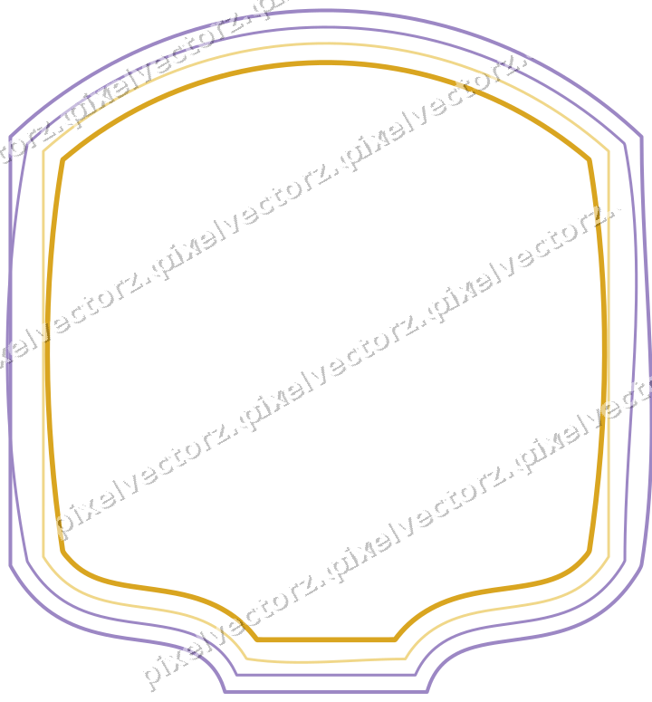 Decorative line art frame in amber and purple with label plaque