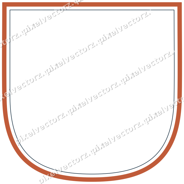 Decorative line art frame in orange and cyan with shield