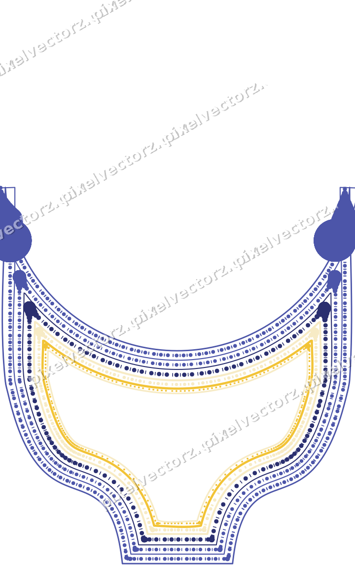 Decorative line art frame in dark blue and amber with label plaque