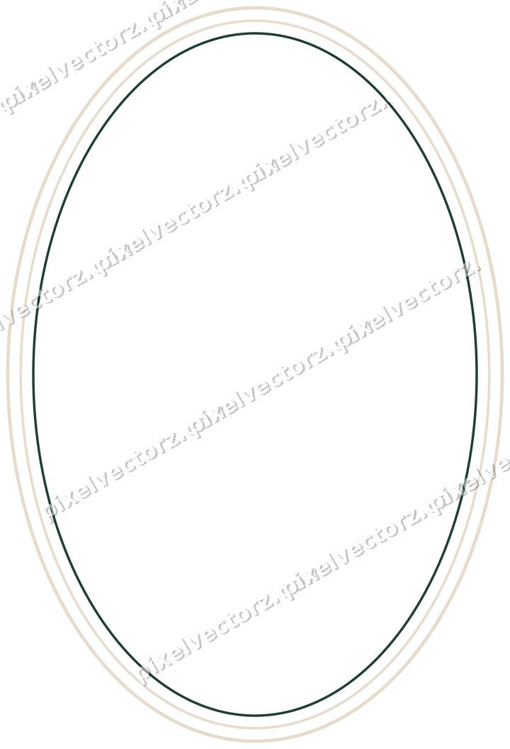 Decorative line art frame in dark red and dark green with oval