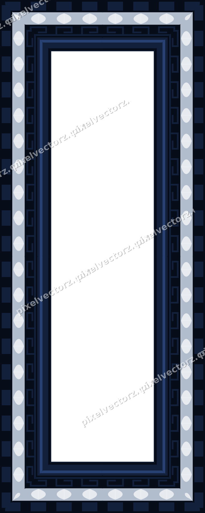 Decorative picture frame border in dark blue and white with dentil