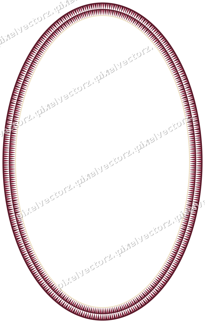 Decorative line art frame in dark pink and amber with oval and dentil