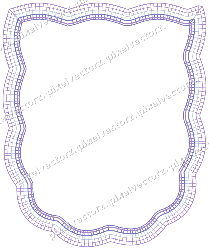 Decorative line art frame in purple and blue with shield