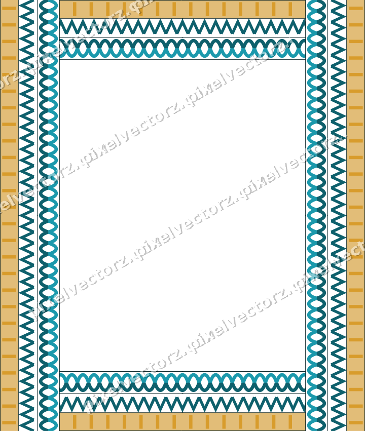 Decorative picture frame border in amber and dark teal with zigzag