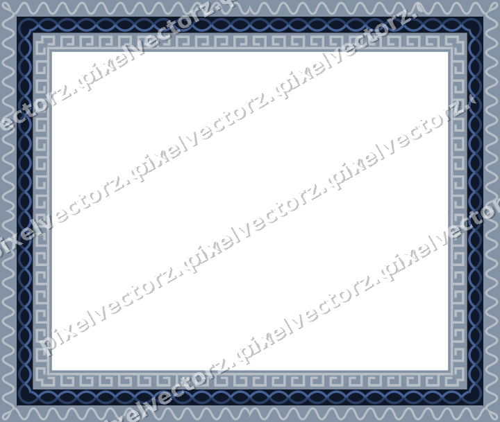 Decorative picture frame border in dark blue and white with wave band