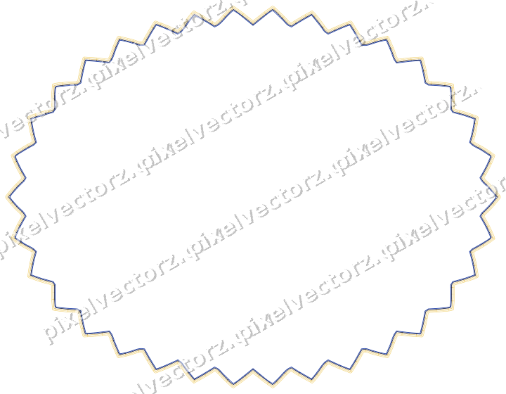 Decorative line art frame in amber and blue with oval and zigzag edge