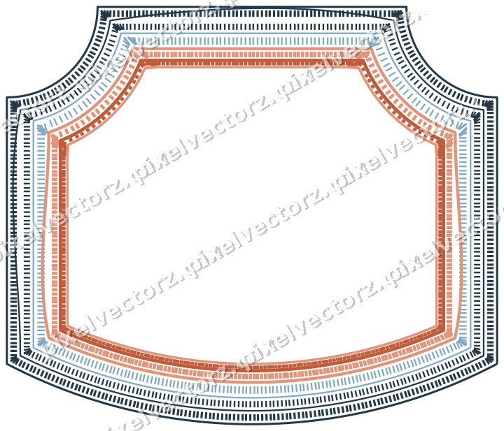 Decorative line art frame in orange and cyan with label plaque