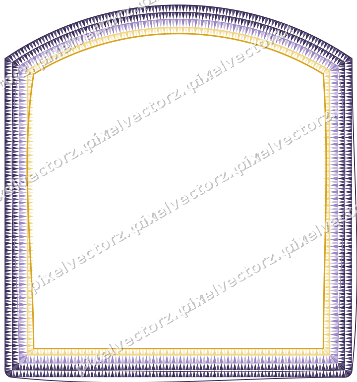 Decorative line art frame in amber and purple with label plaque