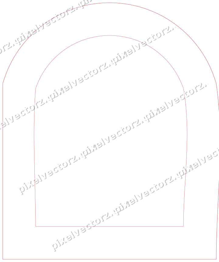 Decorative line art frame in dark green and red with label plaque