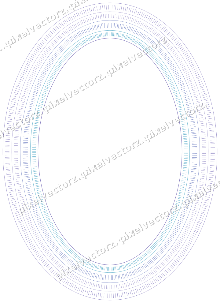 Decorative line art frame in blue and cyan with oval and dashed line