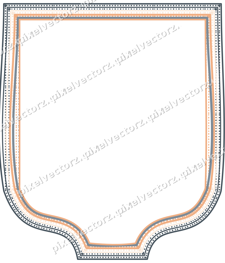 Decorative line art frame in blue and orange with label plaque