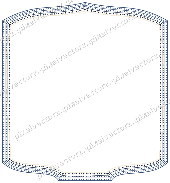 Decorative line art frame in dark blue and amber with label plaque